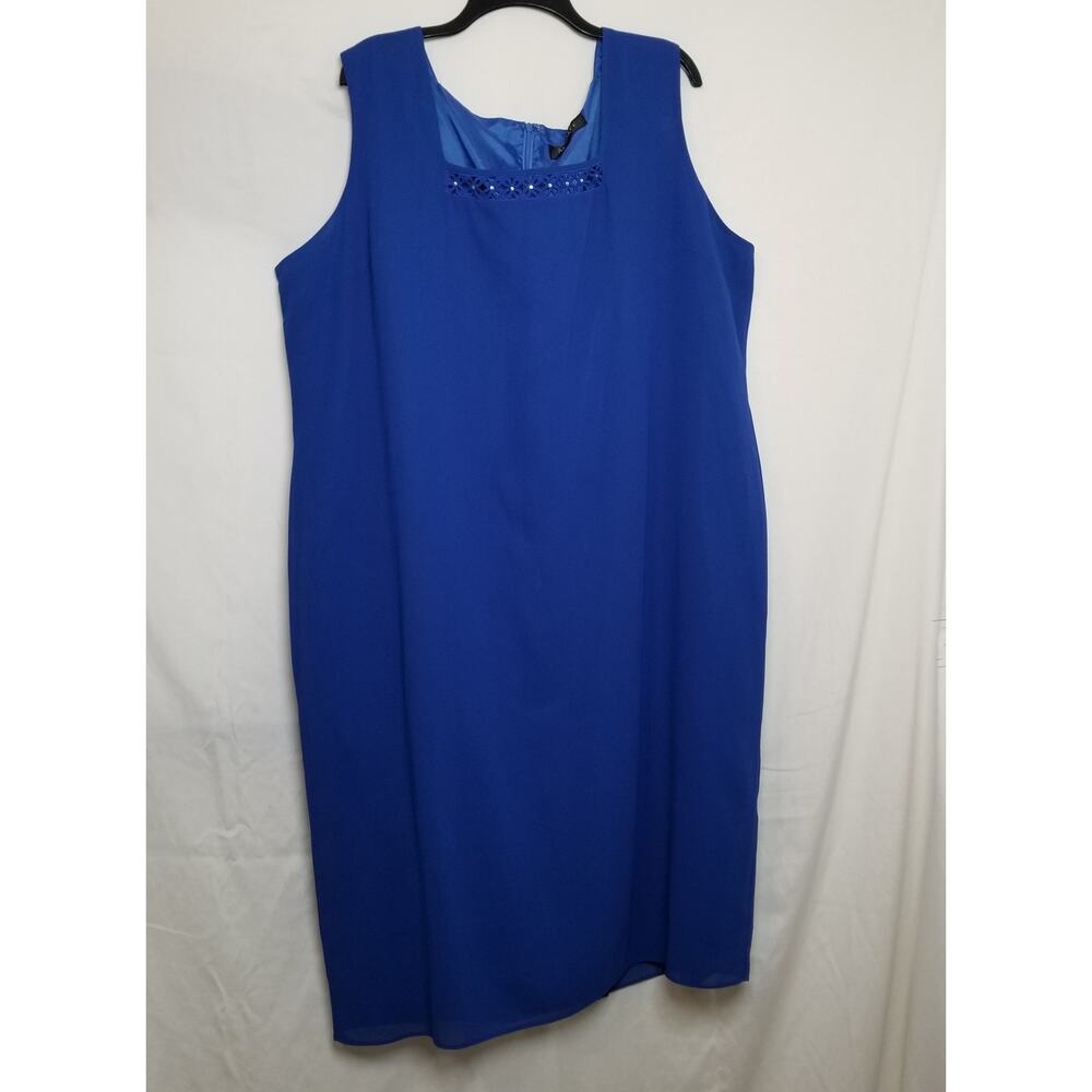 Montee Collection Royal Blue Midi Slvlss Sheath Square Neck Rhinestones Sz 24W